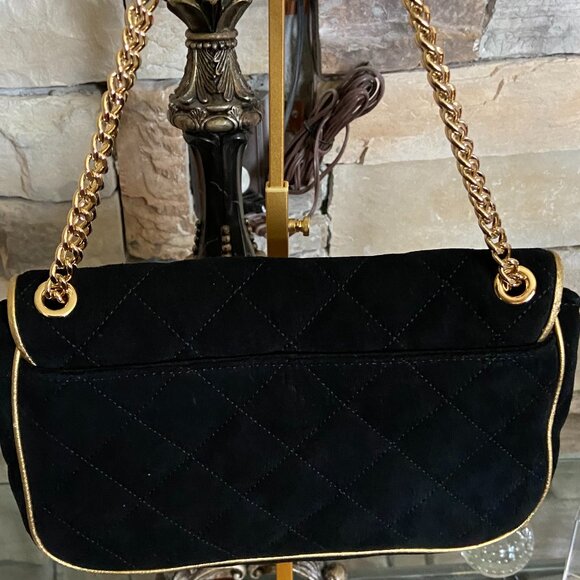 MICHAEL Michael Kors Black/Gold Trim Suede 2-Way Shoulder Bag - Picture 5 of 8